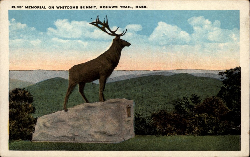 Elk Memorial Whitcomb Summit Mohawk Trail Massachusetts vintage postcard z657