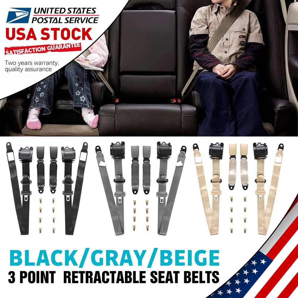 In-Car Vehicle Adjustable Retractable 3 Point Safety Seat Belt Straps Belt Kit
