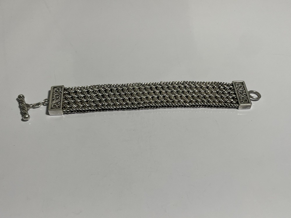 90g VTG Lois Hill Indonesia Sterling Silver 925 Mesh Woven Artisan Bracelet 7.25