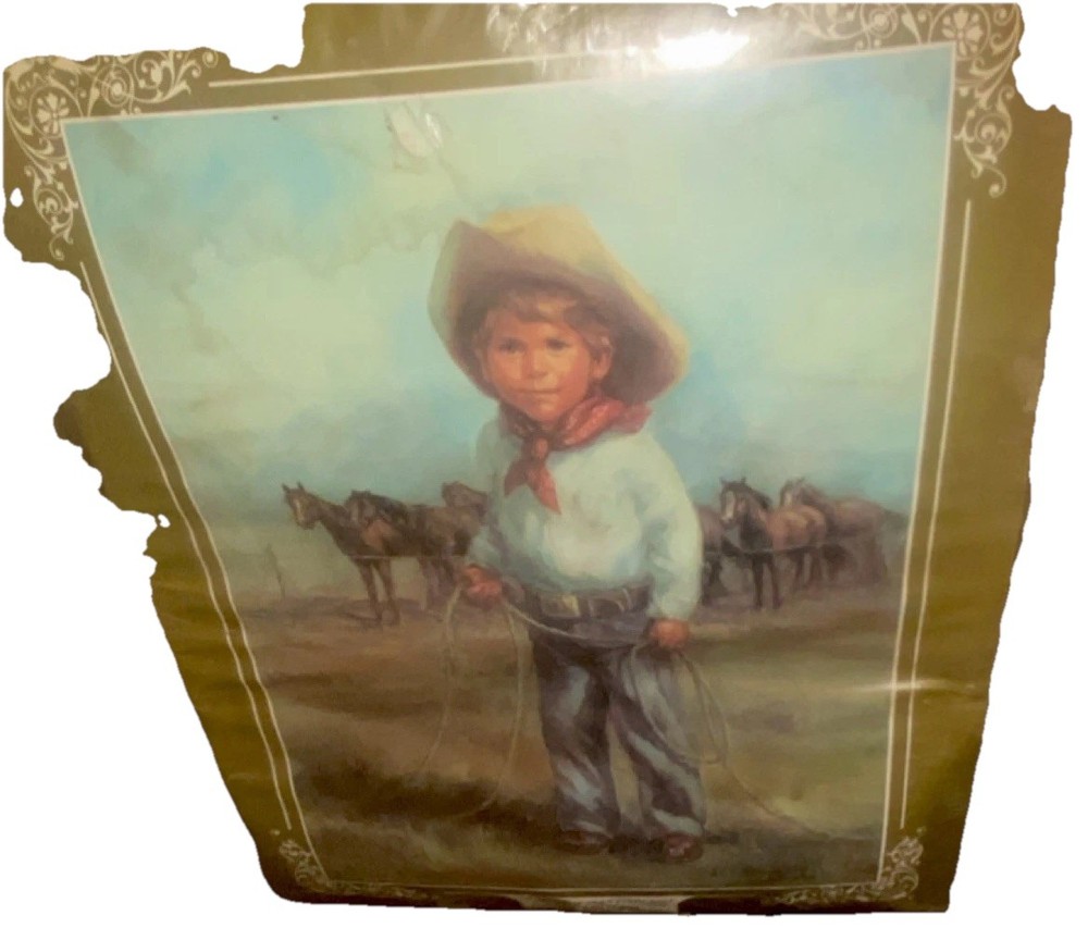 Cowboy and Horses Framed Painting, Western Realism, Medium Canvas Portrait