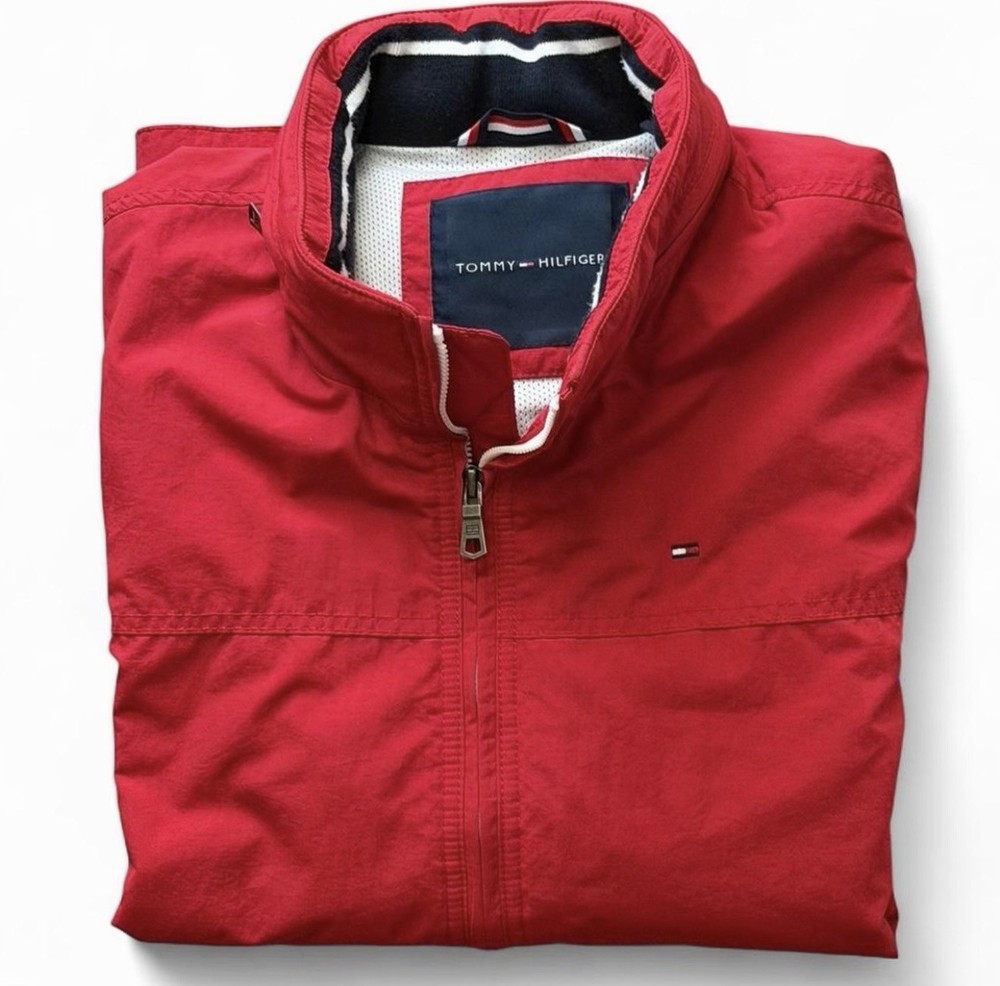 Tommy Hilfiger Men’s Jacket Size L Red Full Zip Lightweight Windbreaker