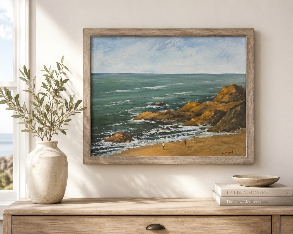 Vintage Bodega Head California Coastal Oil Painting Framed Signed 1977- 16x20