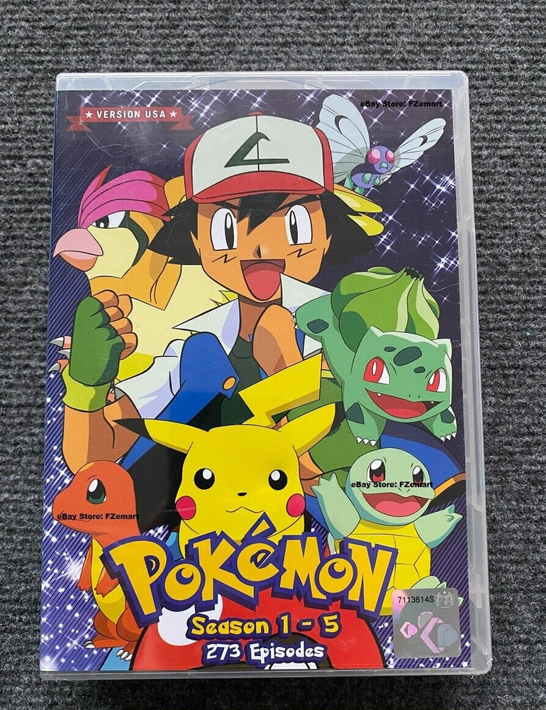 Pokemon Seasons 1-5 Complete Anime DVD Set 273 Episodes English Region Free Bonus Gift