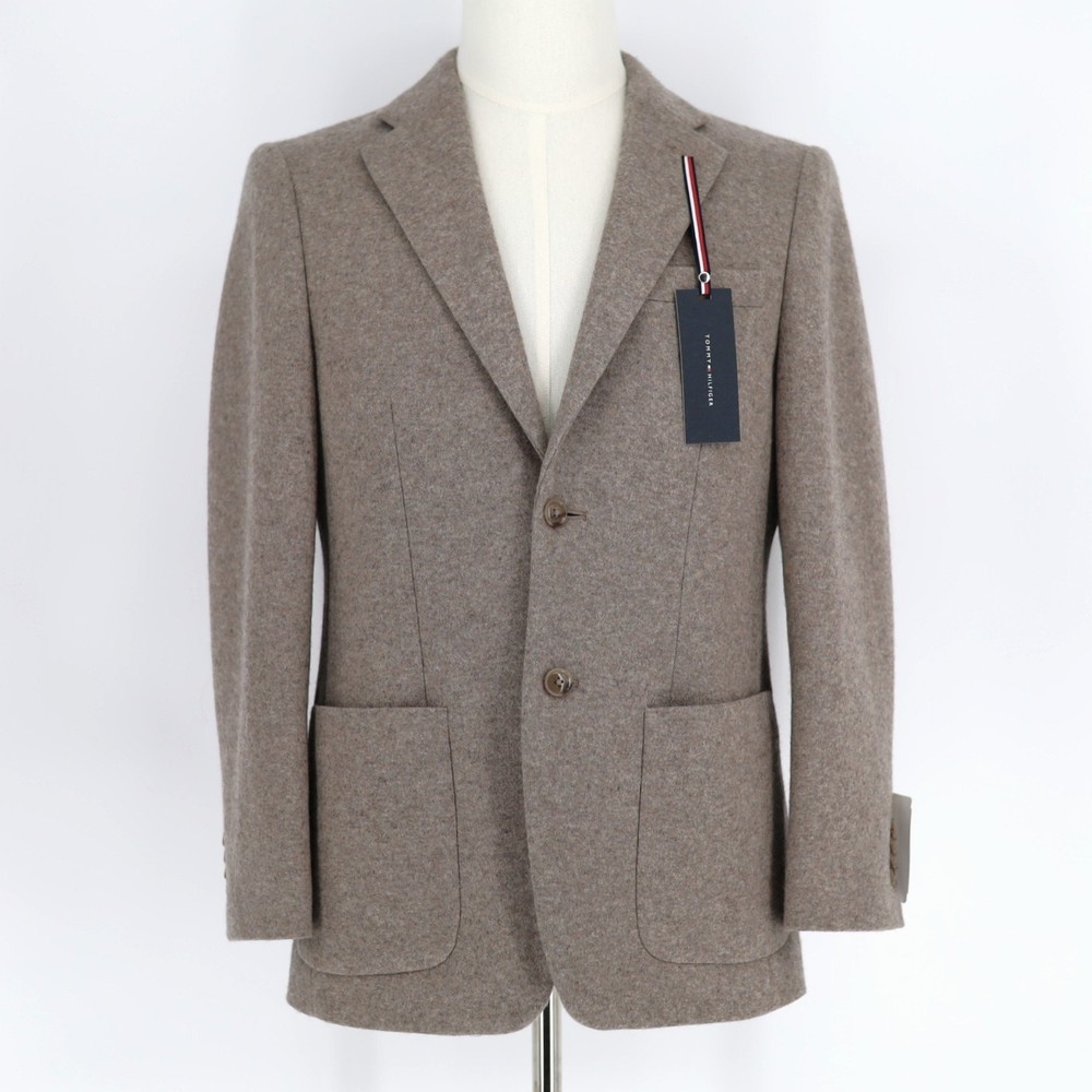 Tommy Hilfiger Men's Beige Grey Knit Wool Blend Modern-Fit Sport Coat Size 36S