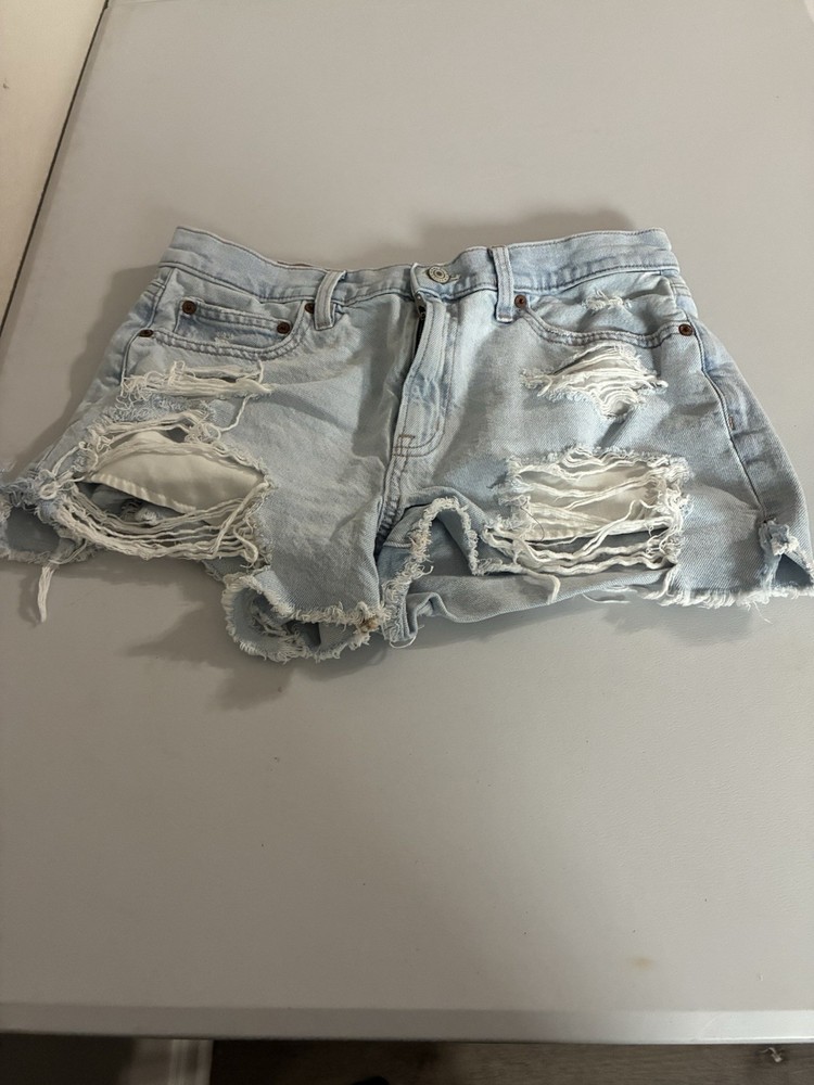 American Eagle Juniors Light Blue Ripped Jean Shorts