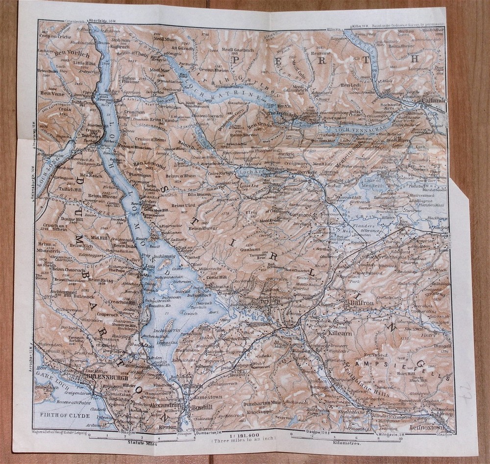 1927 Original Vintage Map Of Queen Elizabeth Forest Park Loch Lomond / Scotland