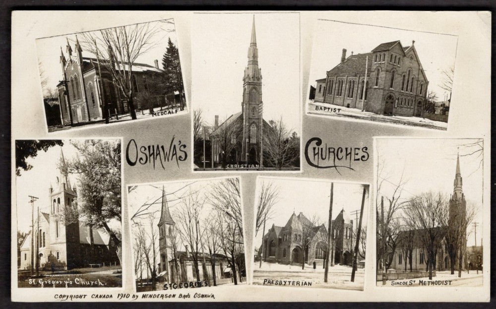 Canada OSHAWA Ontario 1910s Multiview Churches. Real Photo Postcard by Henderson