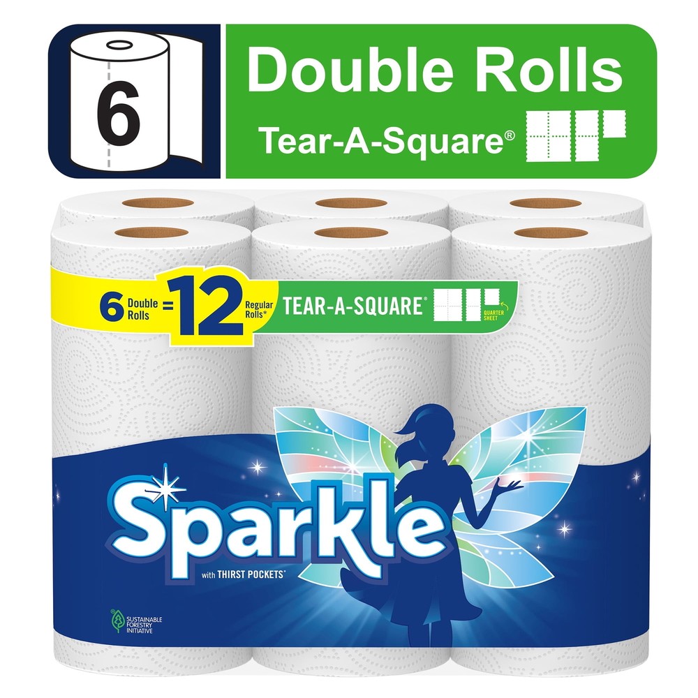 Tear-a-Square Paper Towels 6 Double Rolls Soft Strong Absorbent