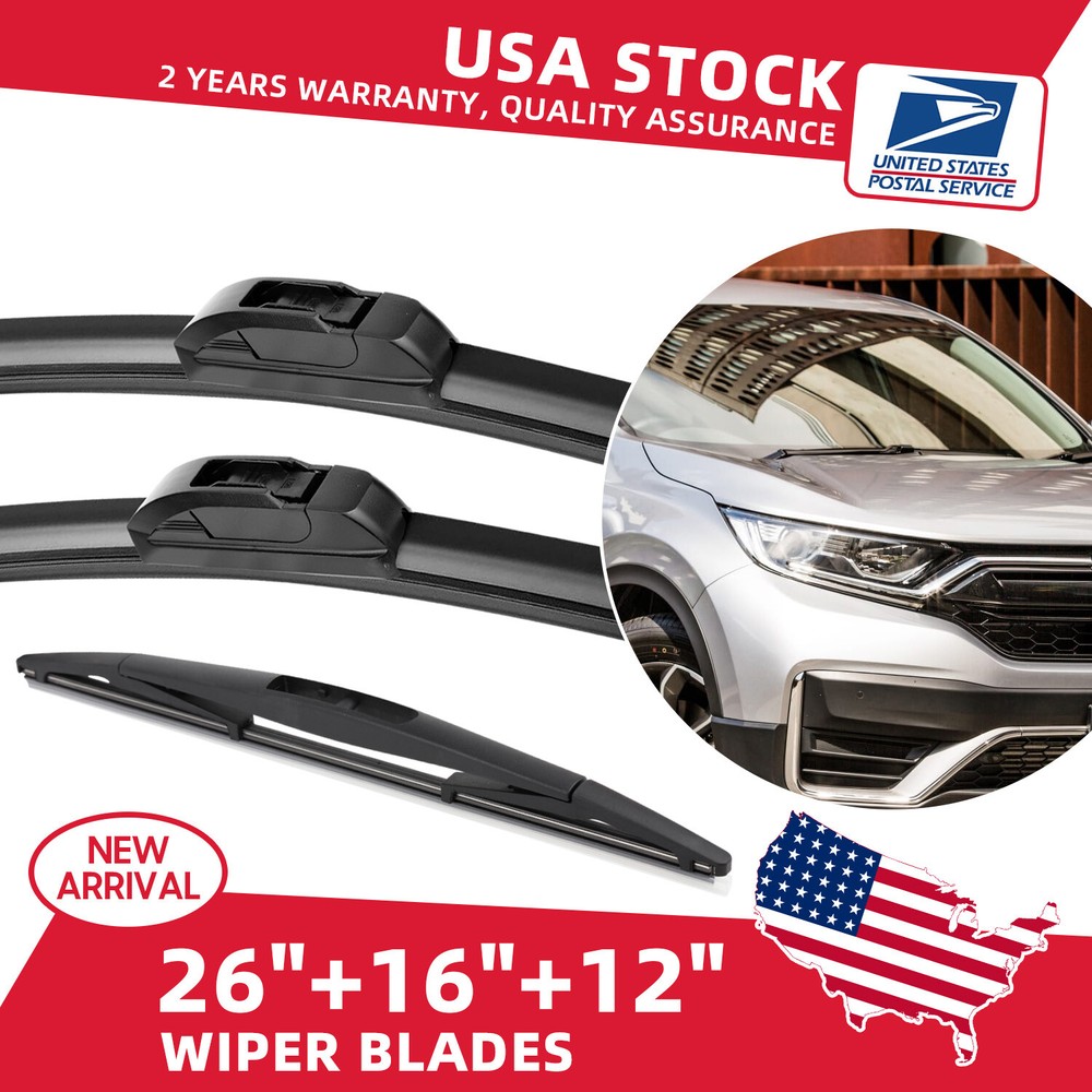 3-Piece Windshield Wiper Set for Honda CR-V - 26, 16, 12 Inch J/U Hook Blades