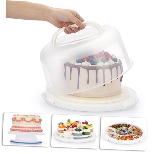 Portable Cake Carrier with Lid and Handle, Cake Turntable + Cupcake White