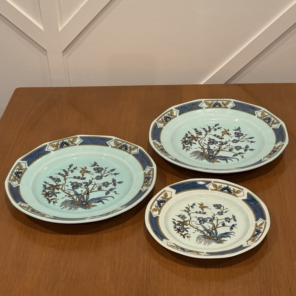 Adams Calyx Ware MING TOI Blue Vintage Set Of 3 Desert Salad Plates Dishes