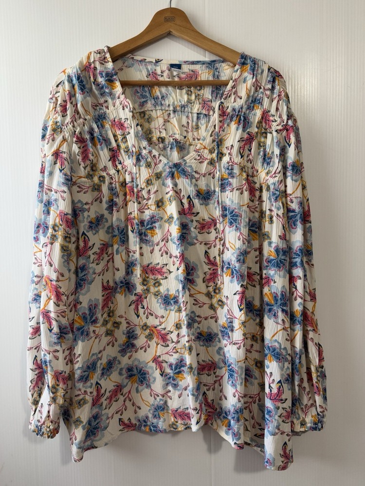 Old Navy XXL Crinkled Smocked Poet Swing Blouse Floral Peasant Cottage Boho