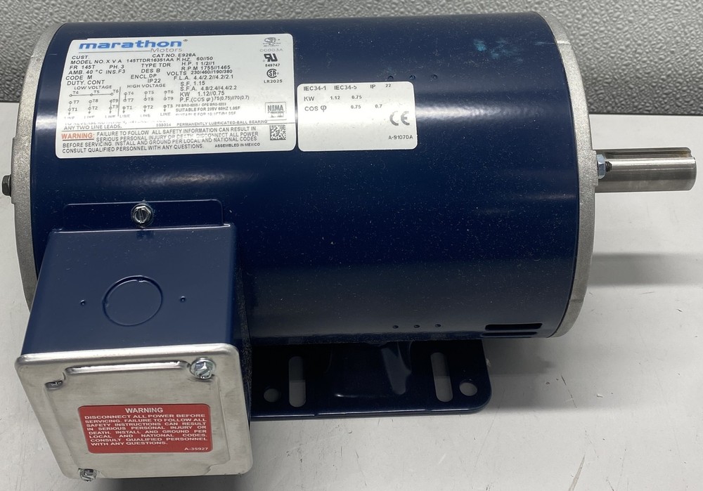 Marathon 1.5 HP General Purpose Motor E928A, 3Ph, 230/460V, 145T Fr.