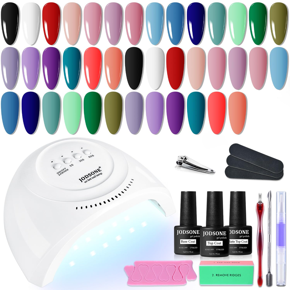 20 Colors Gel Nail Polish Kit with U V Light Base Top Matte Coat High Shine Vibr
