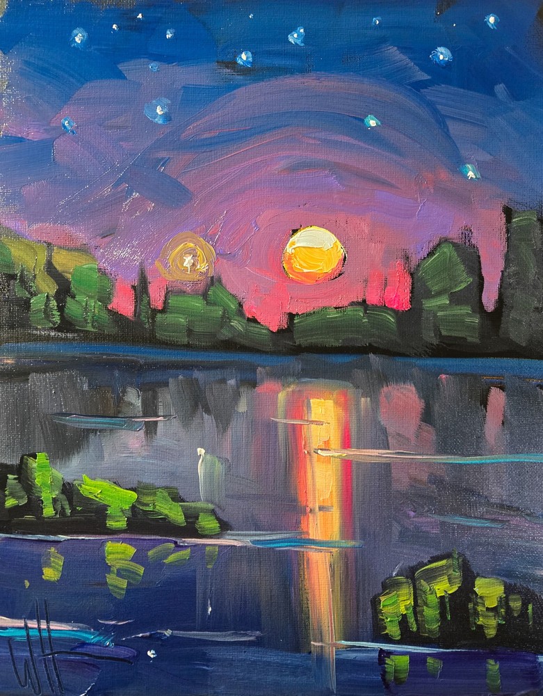 Modern Art Painting Evening Light Expressive Vintage Feel Signed Artist Hawkins
