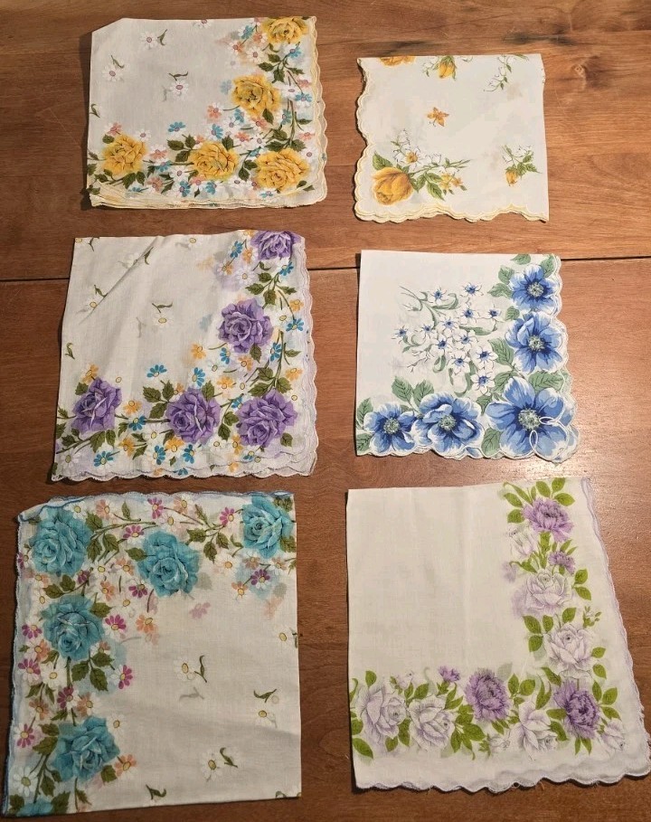 Lot Of 6 Vintage Floral Handkerchiefs Very Colorful