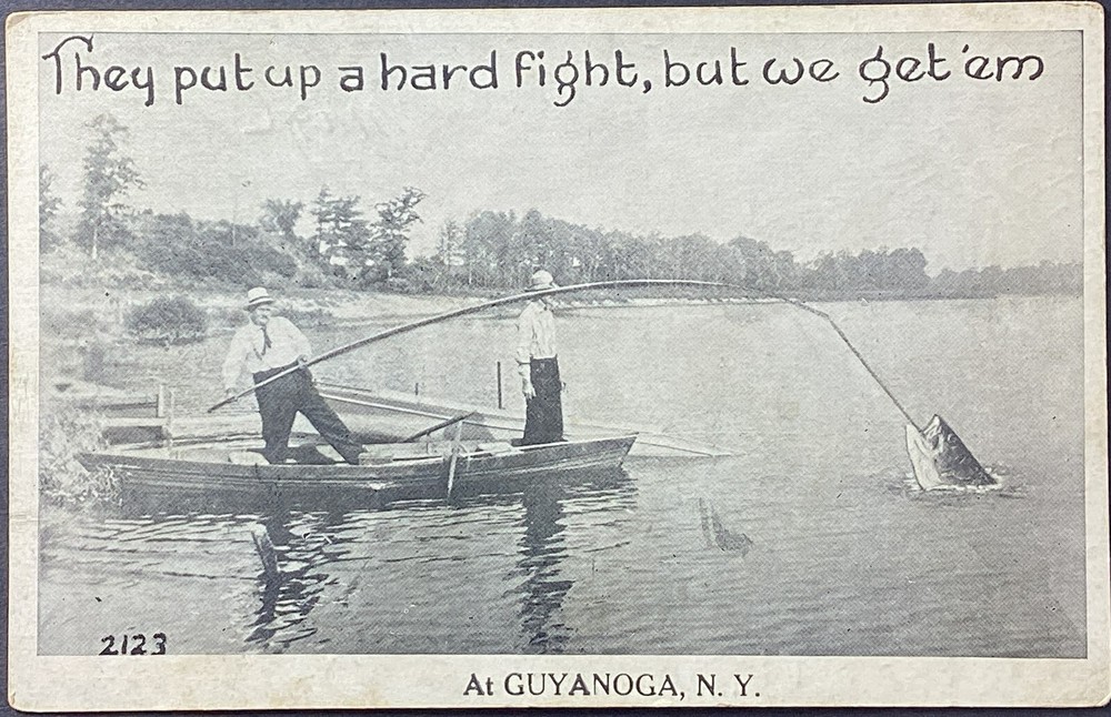 Man Fishing at Guyanoga New York Vintage Comic Postcard Posted 1916