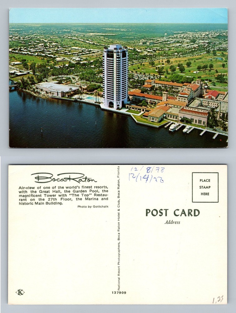 Boca Raton, FL-Florida, Resort Marina and Tower View Old Vintage Postcard