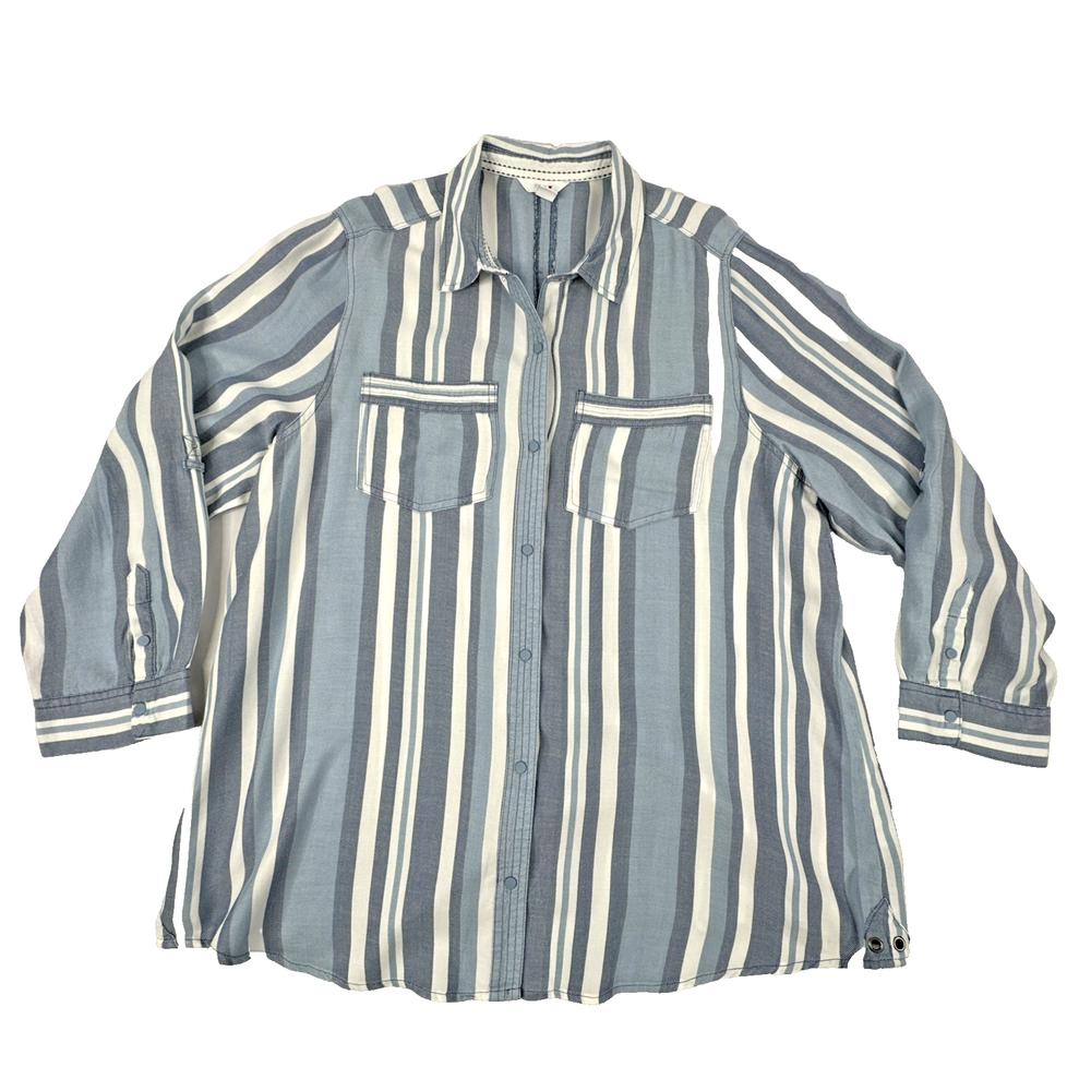 Intro Heart Preppy Casual Roll Tab Sleeve Snap Button Up Blouse. Women's 2X.
