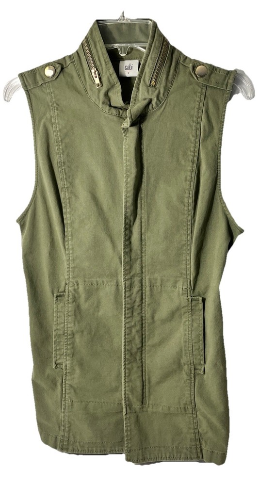Cabi Woman’s Denim Shirt Dress Olive Green Sz Sml Elastic Waist Sleeveless