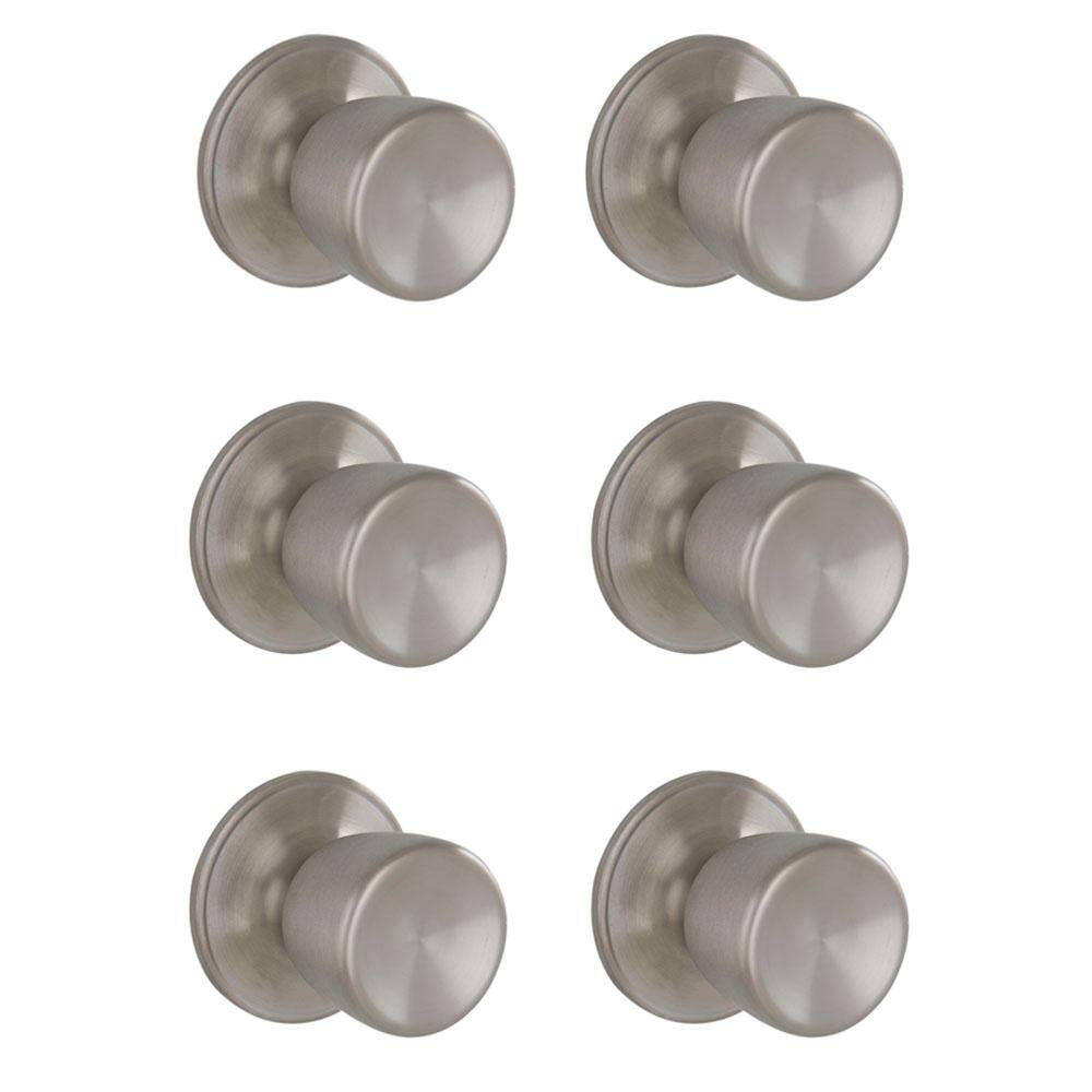 Brill Satin Stainless Steel 6-Pack Passage Door Knobs for Hall or Closet
