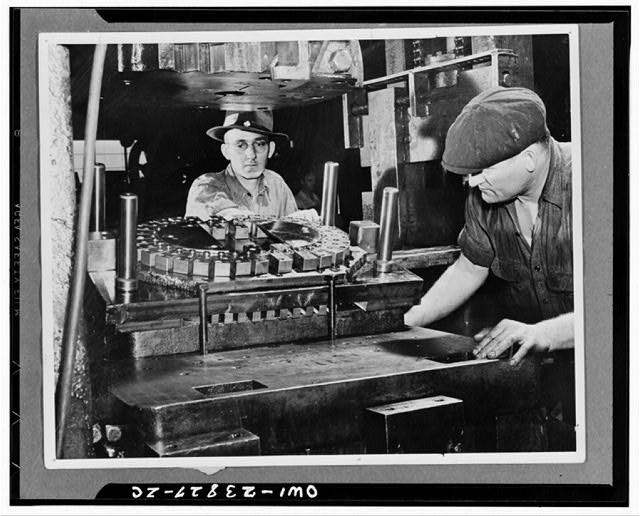 Photo:1940s Factory Workers Press Machine Industrial Labor Blacksmith Shop