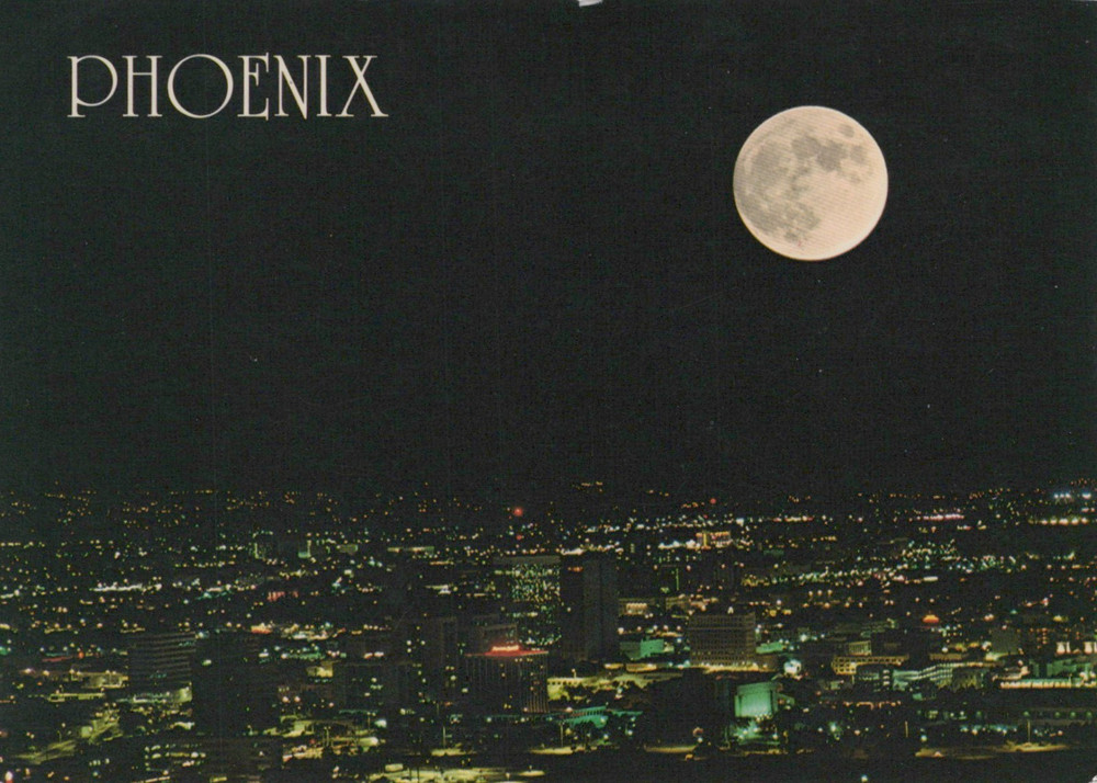 Aerial View Phoenix Arizona At Night Full Moon 4x6 Postcard