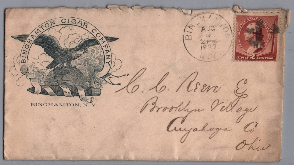 1887 Binghamton Cigar Company New York Advertising Cover Tobacco Patriotic /