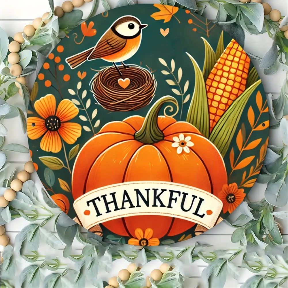 Large Round Aluminum Thanksgiving Metal Wall Decor Sign