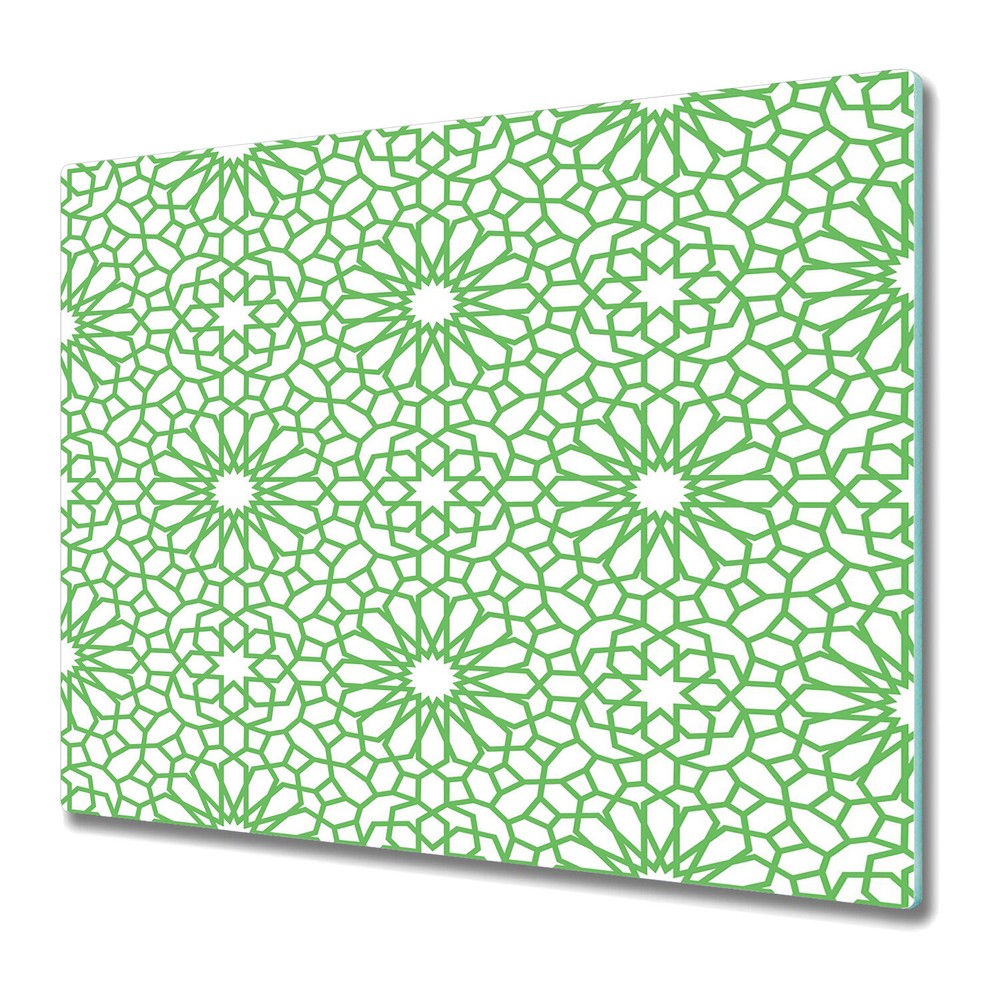Glass Chopping Cutting Board Oriental flower green geometric shapes 60x52