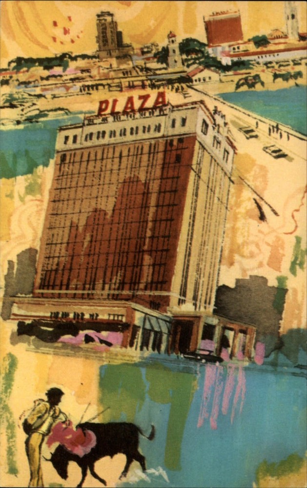 Laredo Texas Plaza Hotel artist rendering bull matador unused vintage postcard