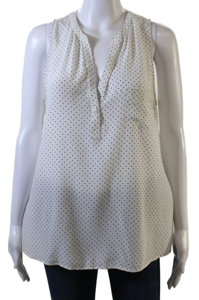 Joie Womens Sleeveless V Neck Silk Polka Dot Blouse White Navy Size SmallFree Shipping in US $100+ Orders | $6.95 Orders Below