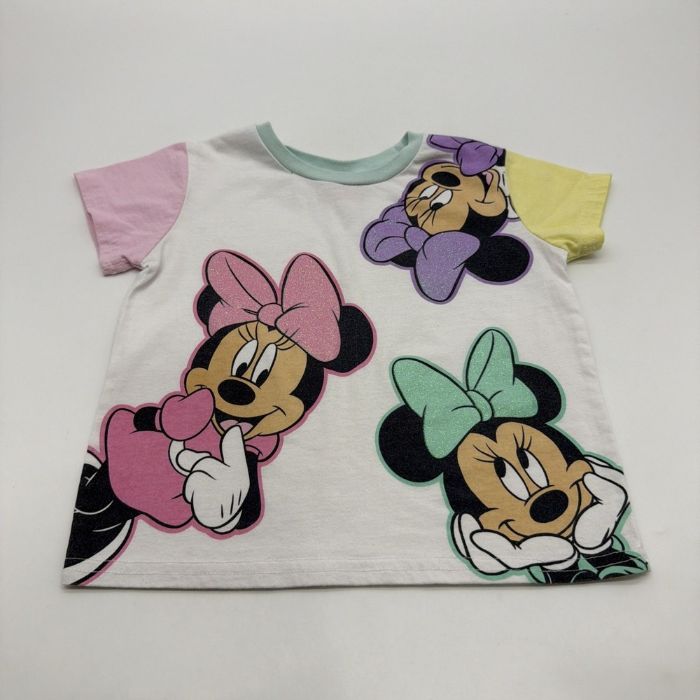 Disney Junior Minnie T-shirt Kids Girls 5/6 Y Graphic Print Logo Glitter .#46190