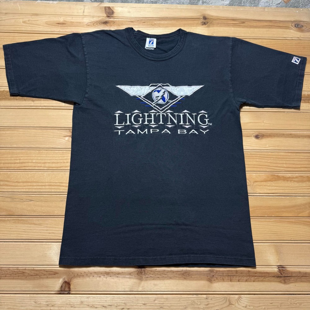 Vintage 90s Tampa Bay Lightning NHL Embroidered Graphic T-Shirt USA - Medium