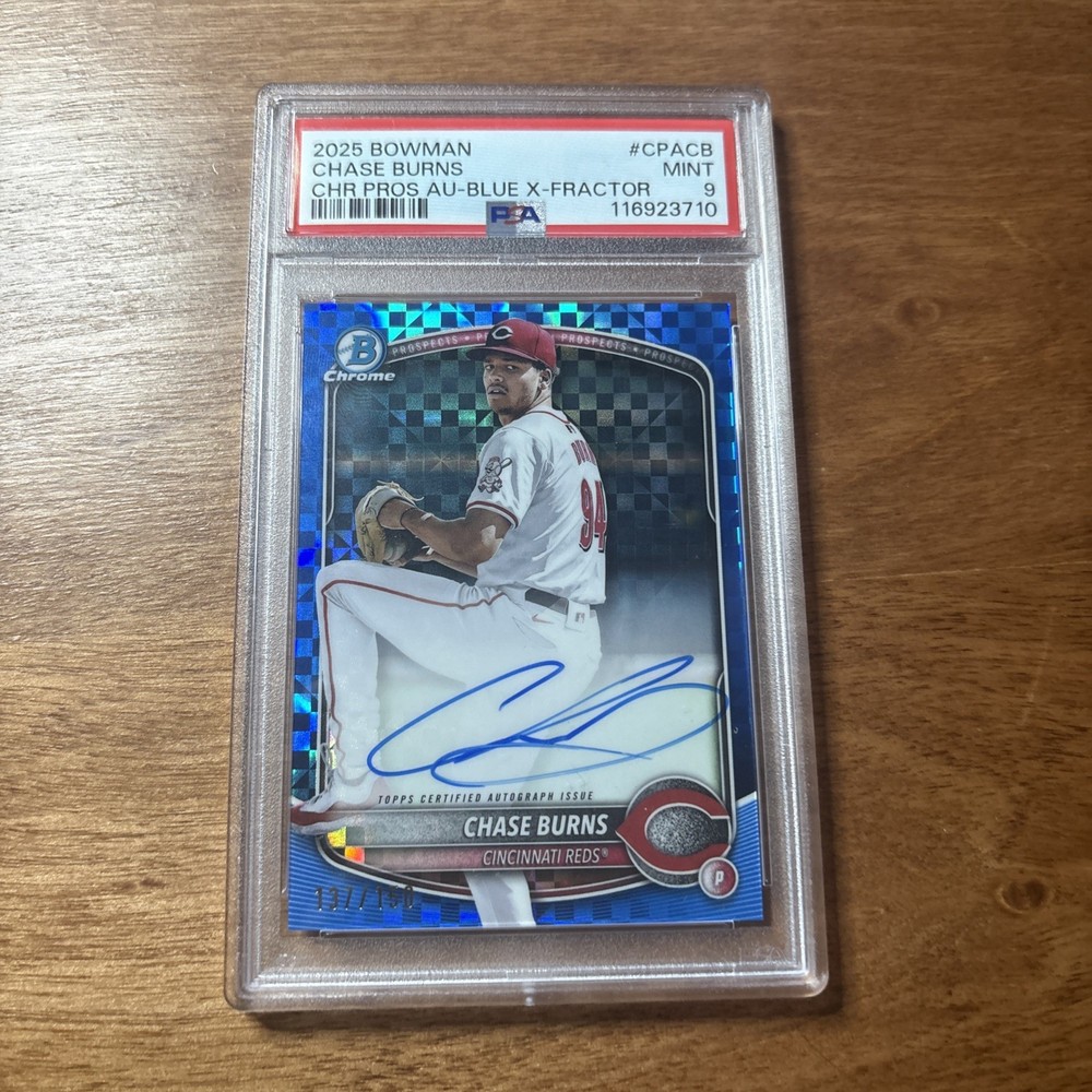 Chase Burns 2025 Bowman Chrome Autograph Blue Xfractor Reds Auto /150