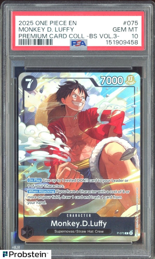 #3 2025 One Piece En Premium Card Coll BS Vol 3 #075 Monkey D. Luffy PSA 10PROBSTEIN is actively accepting consignments !!