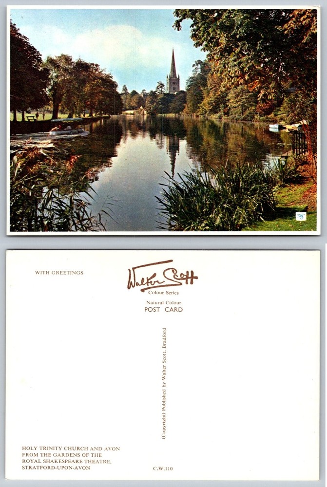 Stratford-upon-Avon Holy Trinity Church River Avon Postcard Walter Scott