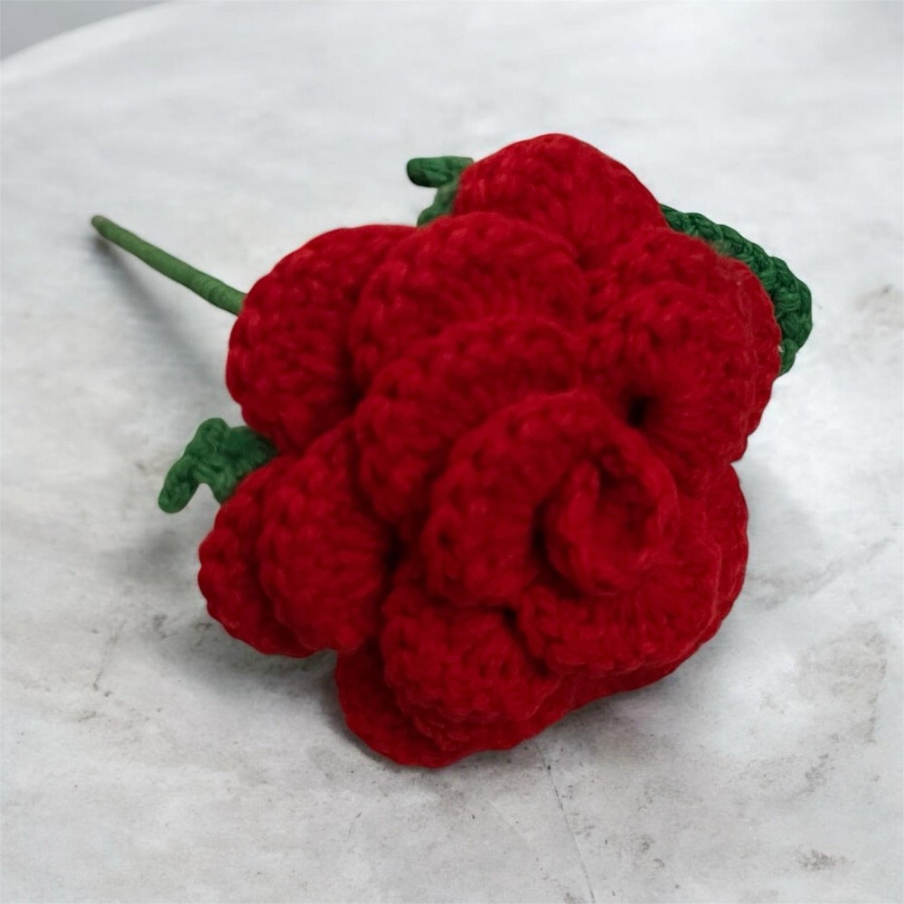 Handmade Crochet Red Rose Yarn Artificial Floral Decor Individual Flower