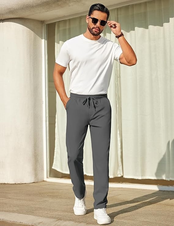 Mens Casual Pants Elastic Waist Chino Pants Lightweight Drawstring L Pant