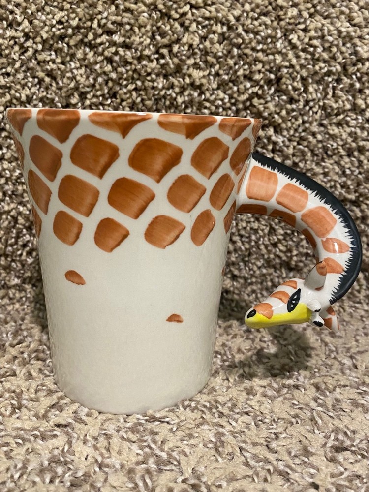 Pier 1 One Imports Giraffe Handpainted Stoneware MUG 3D Head Neck Handle Safari