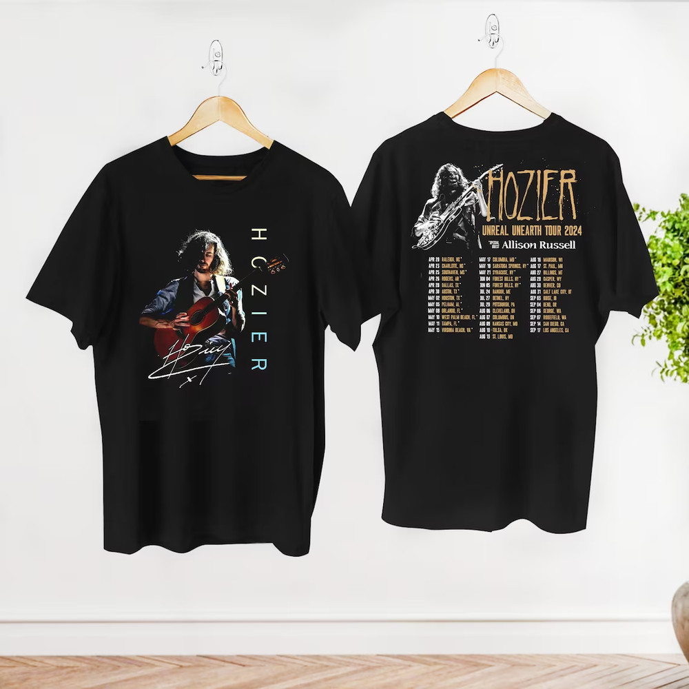 Hozier Unreal Unearth Tour 2024 Black T-Shirt Gift Fans Music All Size