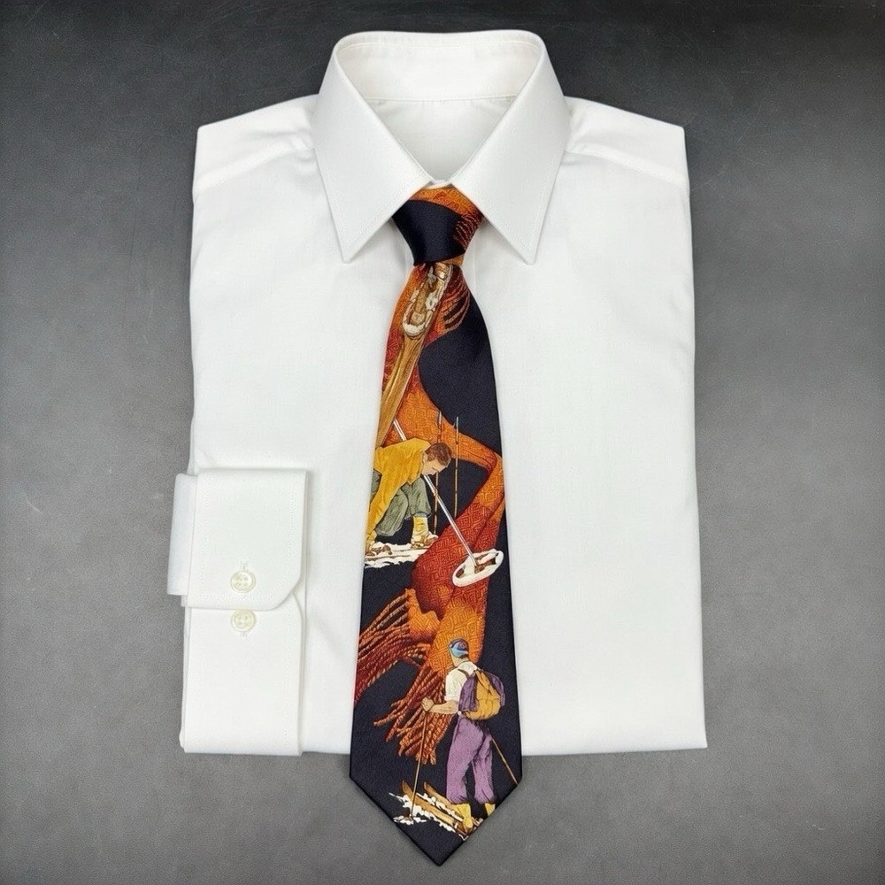 Polo Ralph Lauren Vintage Skiing Novelty Tie 54 Inch Made in USA 100% Silk 4 In