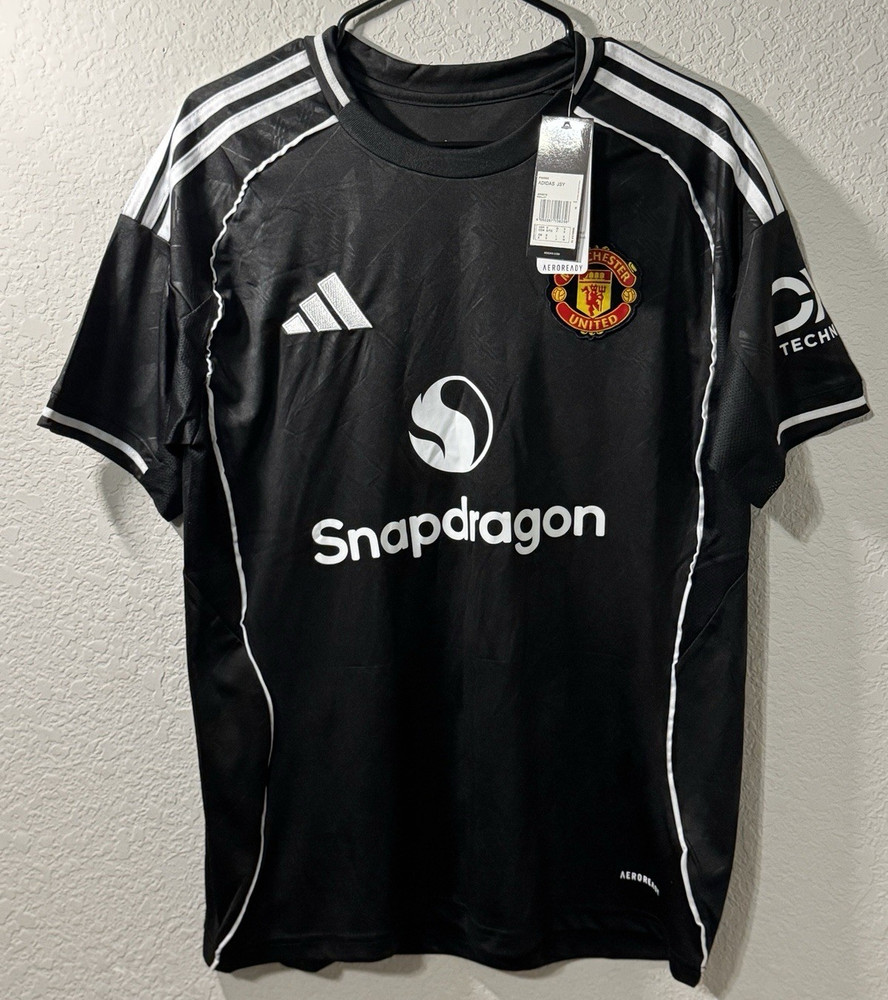 adidas Manchester United Black Short Sleeve Soccer Jersey Polyester Size S