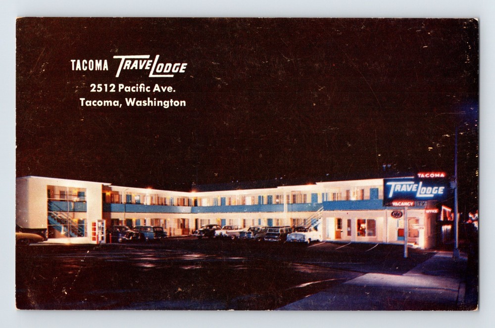 Postcard Washington Tacoma WA Travelodge Motel Night 1960s Unposted Chrome