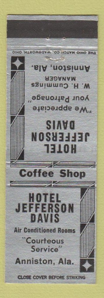 Matchbook Cover - Hotel Jefferson Davis Anniston AL