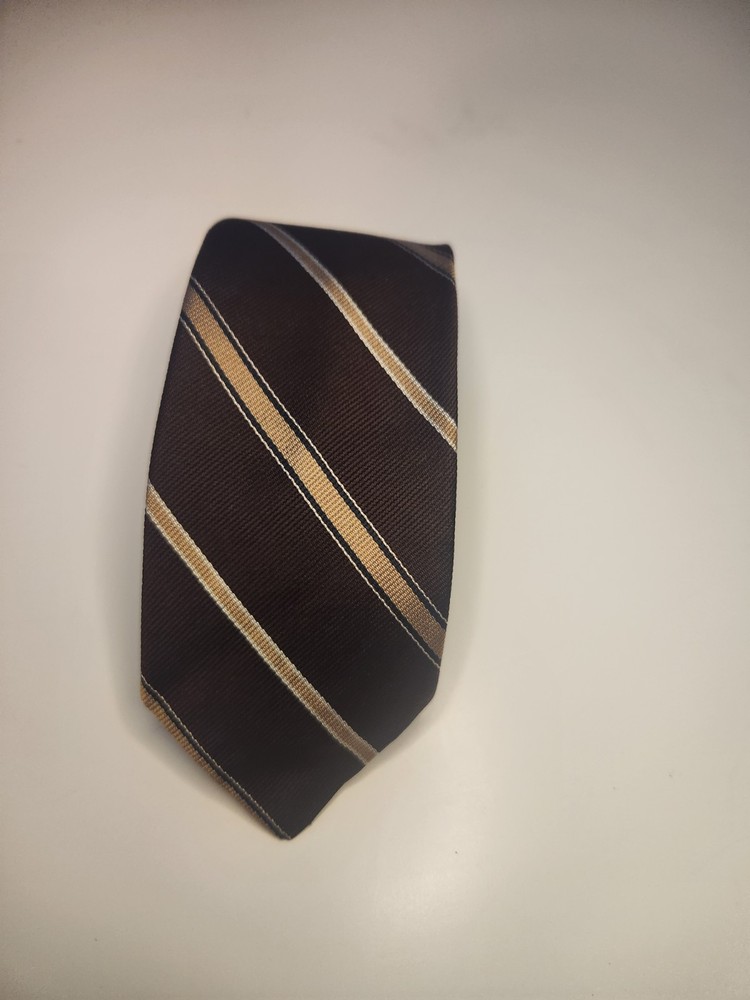 Bert  Pultzer Men's Brown Beige White Striped Necktie Tie Classic Pattern