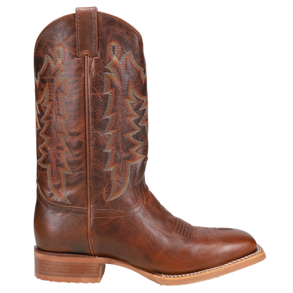 Justin Boots Carsen Embroidered Square Toe Pull On Cowboy Boots for Men in Brown