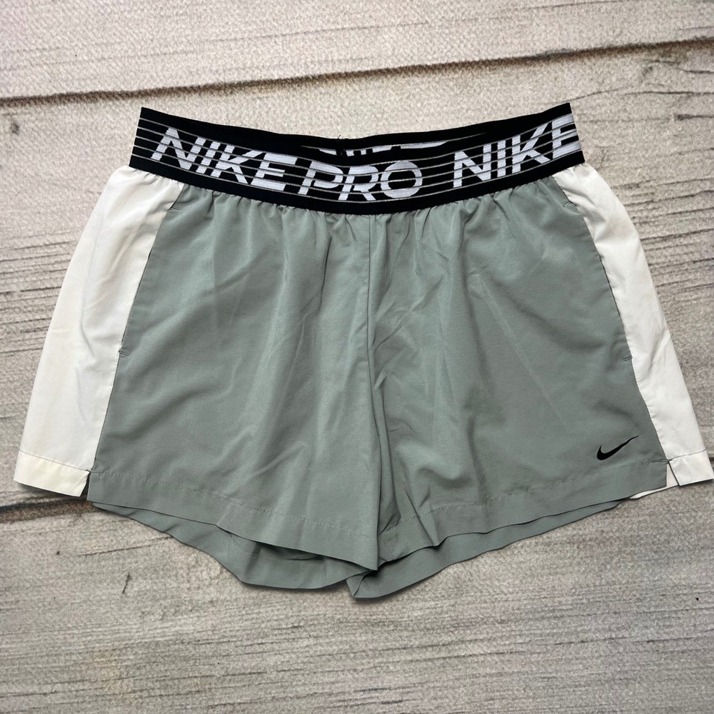 Nike Pro Women's Running Shorts Gray White Elastic Waistband Size Medium