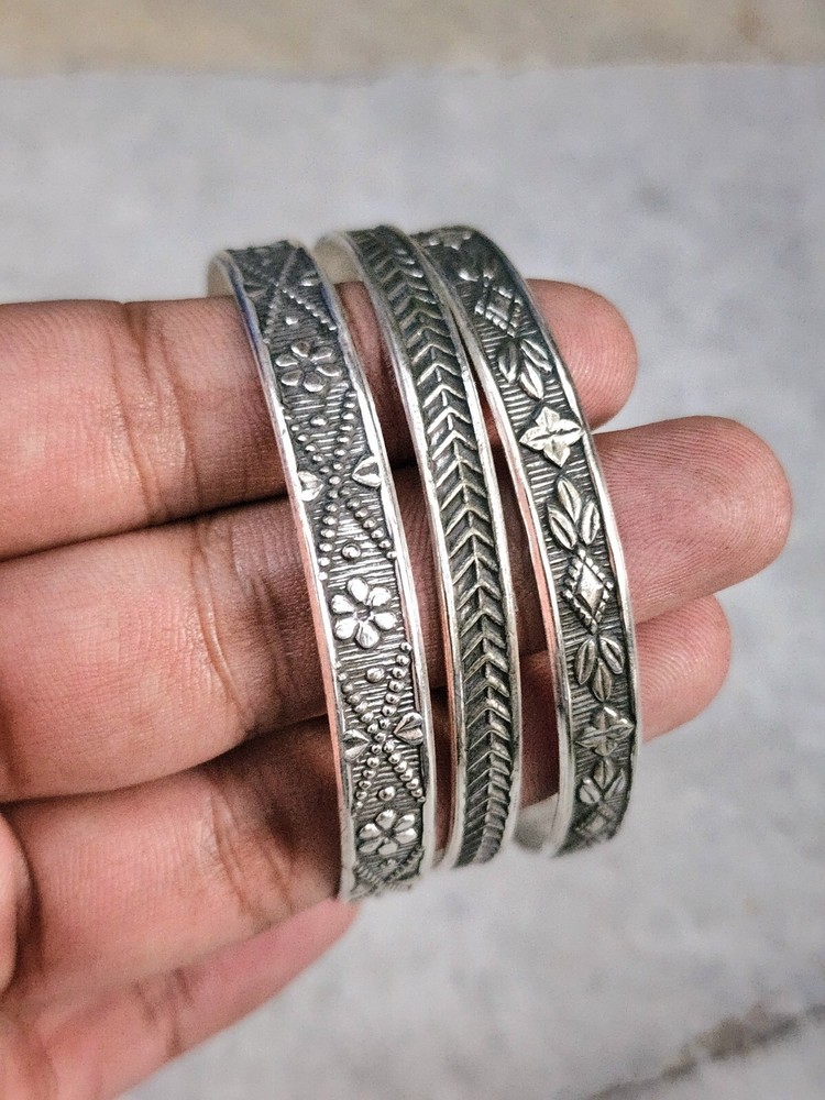 Set Of 3 Cuff Bracelet 925 Sterling Handmade Silver Bangle For Women Jewelry 136