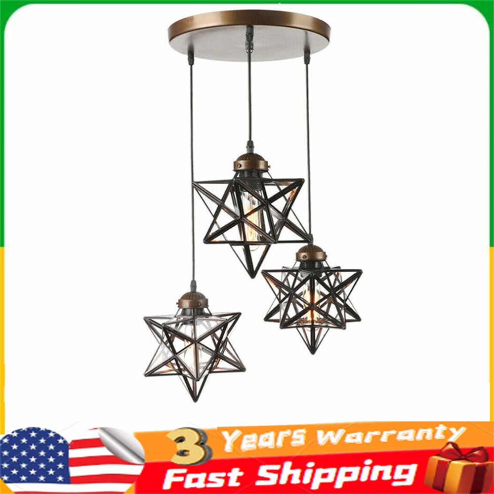 Modern 3-Light Moravian Star Glass Pendant Chandelier Ceiling Lamp Fixture